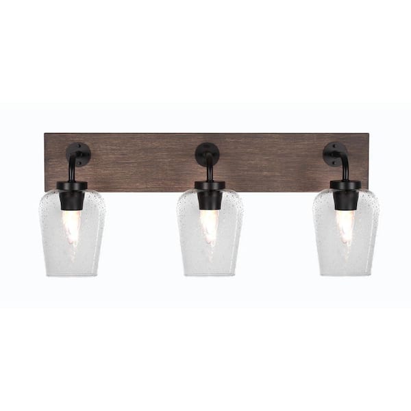Unbranded Kirby 26 in. 3-Light Matte Black and Painted Distressed Wood-look Metal Vanity Light