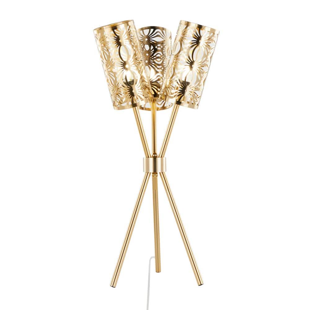 Royal Gold Metal Tripod Table Lamp with Cutout Shades