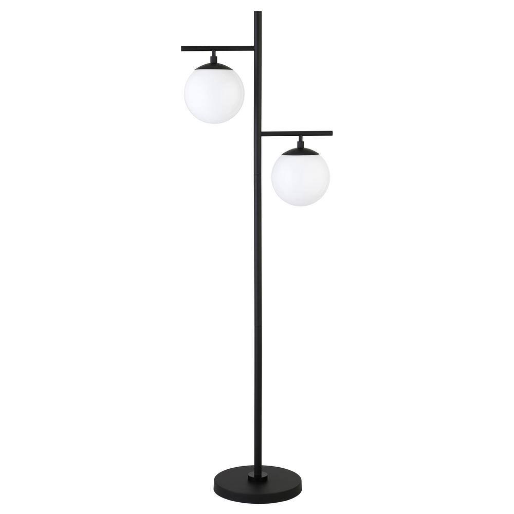 HomeRoots 70.5 in. Black and White 2-Light Tree Floor Lamp with White ...