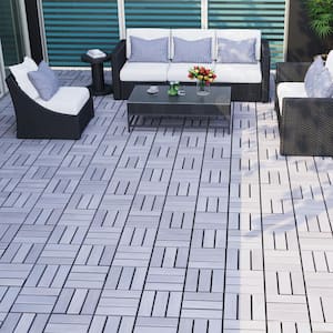 1 ft. x 1 ft. Acacia Wood Interlocking Deck Tiles in Gray, Indoor Outdoor Checker Pattern Floor Tiles (10 per Case)