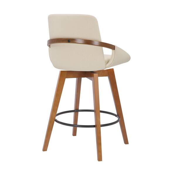Armen Living Baylor Swivel Wood Bar Or, Ivory Leather Counter Height Stools