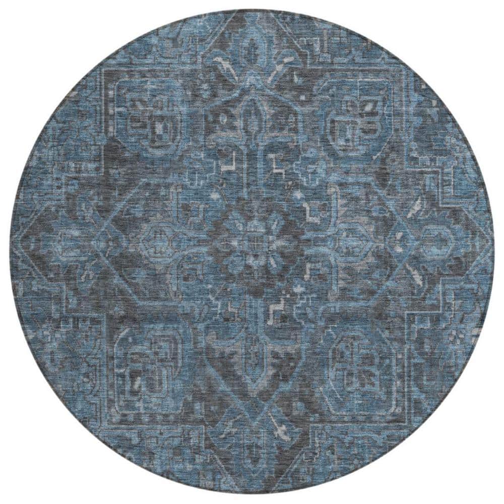 Navy and Black 8 ft. Round Woven Oriental Round Indoor/Outdoor Area Rug price history on PriceWatchPro