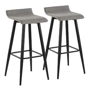 Ale 32.5 in. Grey Noise Fabric and Black Steel Fixed-H Bar Stool (Set of 2)