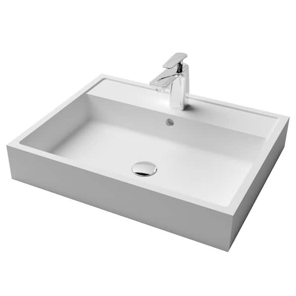 Moray 23.6 in. Stone Resin Vessel Rectangular Modern Bathroom Sink in Matte White