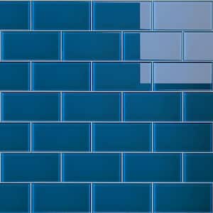 Crystile Turquoise 6 in. x 3 in. Subway Glossy Glass Mosaic Tile Sample