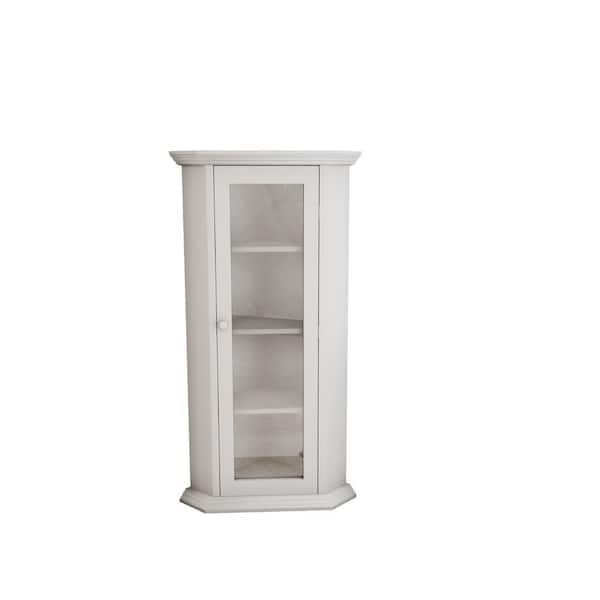 wetiny White Accent Storage Cabinet with Glass Door