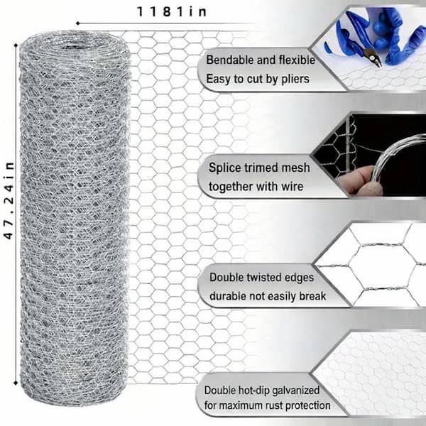 47.24 in. x 98.4 ft. 22-Gauge Anti-Rust Galvanized Wire Mesh for Garden Fencing and Pet Enclosures Precision Welding