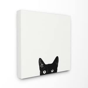 30 in. x 30 in. "Minimal Monochrome Black Cat Peeking From Below" by Jon Bertelli Canvas Wall Art