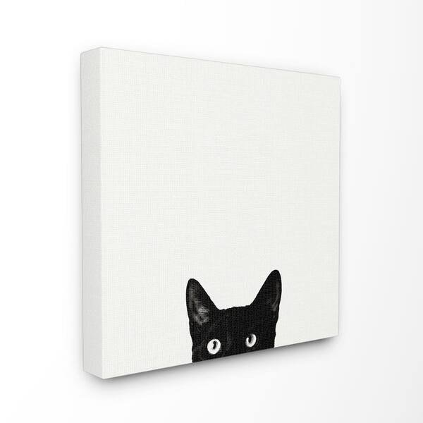 Stupell Industries 30 in. x 30 in. "Minimal Monochrome Black Cat Peeking From Below" by Jon Bertelli Canvas Wall Art