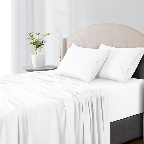 4-Piece White Solid Color Microfiber & Bamboo Blend King Sheet Set