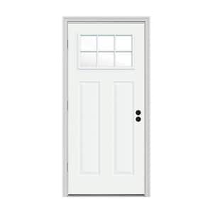 32 in. x 80 in. 6 Lite Craftsman White Painted Steel Prehung Right-Hand Outswing Front Door w/Brickmould