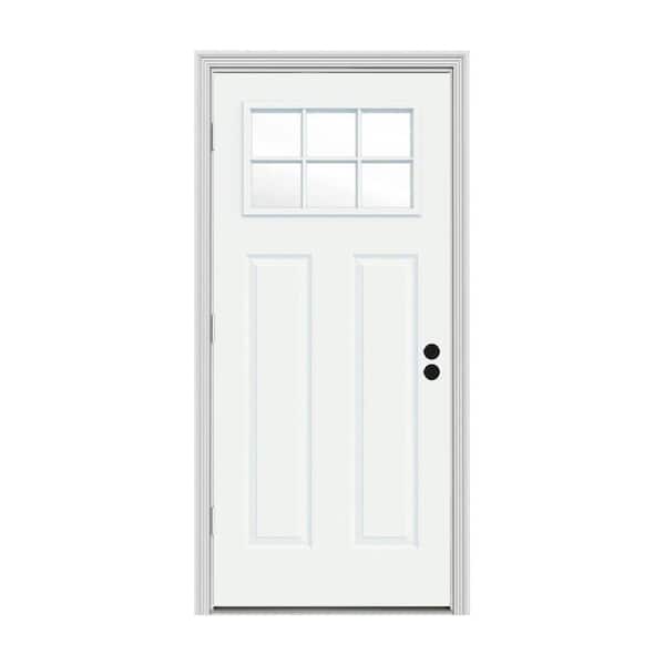 JELD-WEN 32 in. x 80 in. 6 Lite Craftsman White Painted Steel Prehung Right-Hand Outswing Front Door w/Brickmould