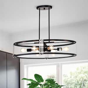 6-Light Black and Brushed Nickel Oval Kitchen Island Chandelier, Pendant Light with Glass