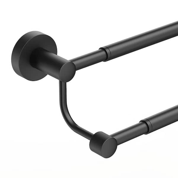 Double Adjustable Towel Bar 16-26 in. Wall Mounted Towel Rack Holder Stainless Steel Matte Black Finish Hotel Style