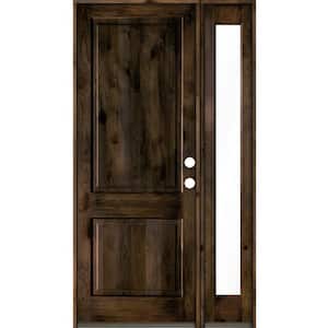50 in. x 96 in. Rustic knotty alder Left-Hand/Inswing Clear Glass Black Stain Square Top Wood Prehung Front Door w/RFSL