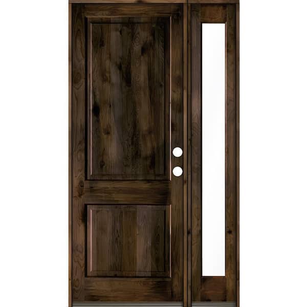 Krosswood Doors 50 in. x 96 in. Rustic knotty alder Left-Hand/Inswing Clear Glass Black Stain Square Top Wood Prehung Front Door w/RFSL