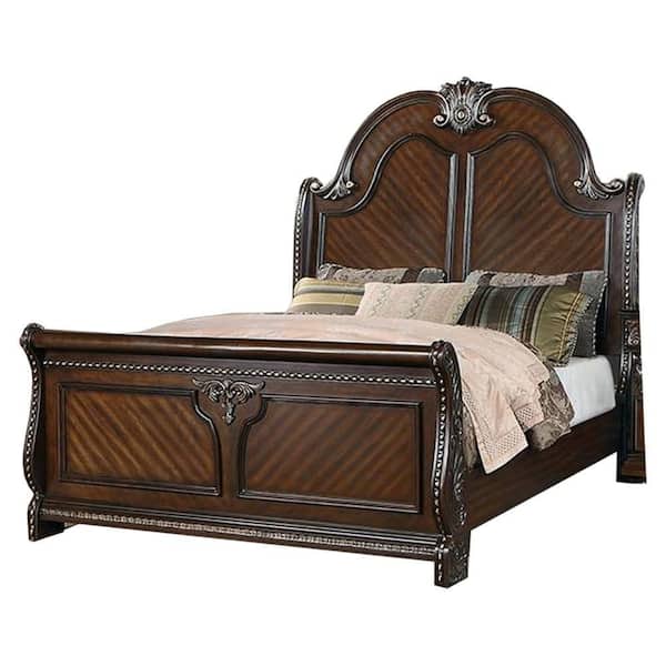 Benjara Qoz Brown Wood Frame Queen Size Platform Bed