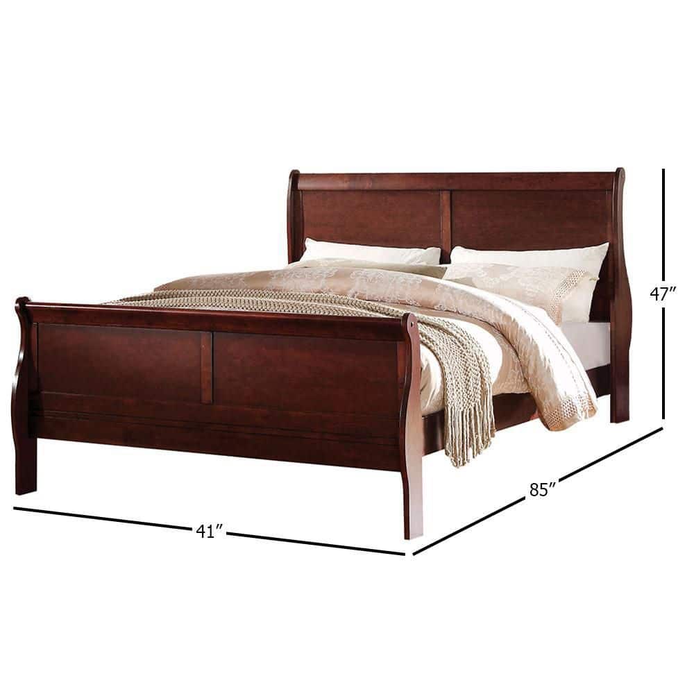 Cherry Twin Sleigh Bed with Wood Frame and Headboard