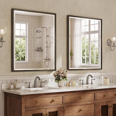 2 Pack 30 in. W x 36 in. H Modern Double Beveled Aluminum Frame Rectangular Wall Mirror, Brushed Black