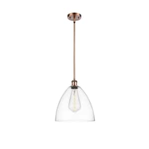 Bristol Glass 60-Watt 1 Light Antique Copper Shaded Mini Pendant Light with Clear glass Clear Glass Shade