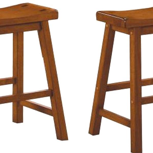 Assist Stool ブラウン 木製 Benjara 24 in. H Oak Brown Wooden Counter Height Stool with Saddle