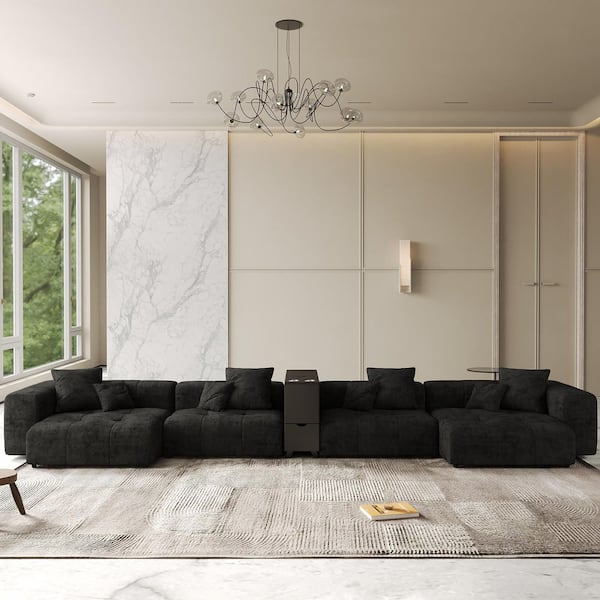 Magic Home 183 in. Oversized Square Arm Linen Rectangle Modular