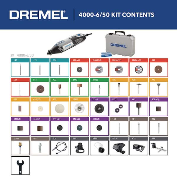 Dremel 4000 Series 1.6 Amp Variable Speed Corded Rotary Tool Kit with 11-Pc  EZ Lock Cutting Rotary Accessories Kit 4000434+EZ72801 - The Home Depot