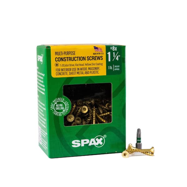 #8 x 1-1/4 in. Interior Flat Head Wood Screws Construction Framing Torx T-Star Plus (240 Each) 1 LB Bit Included