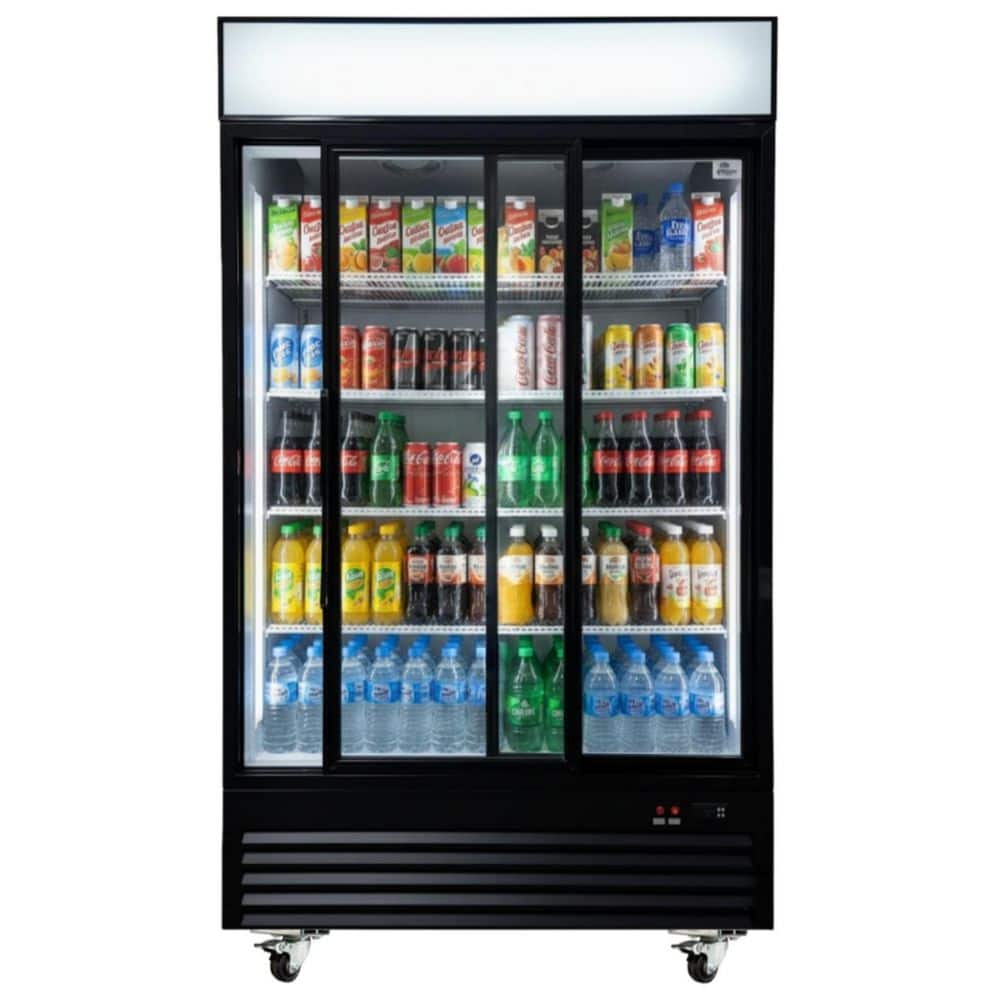 NSF 44 in. 34.7 cu. ft. Commercial Sliding Door Merchandiser Upright Refrigerator Cooler in Black