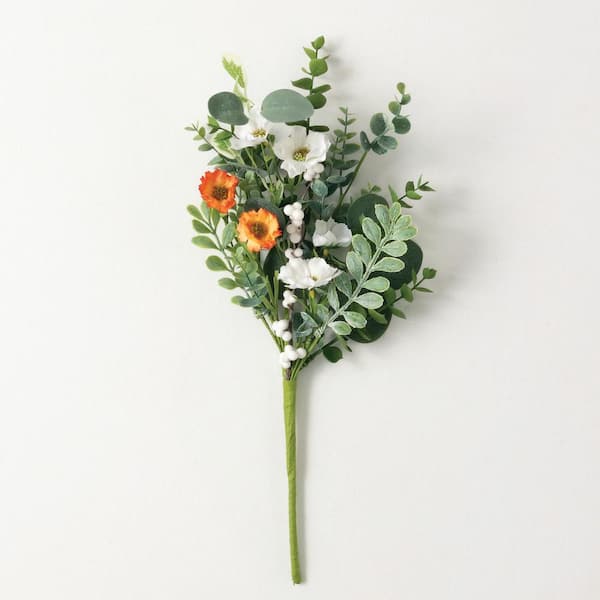 SULLIVANS Artificial 16 in. Eucalyptus and Flower Pick, Multicolor