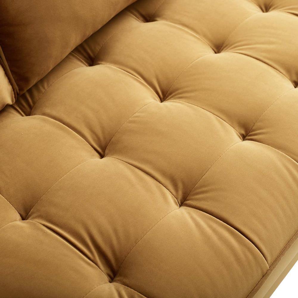 Cognac Faux Leather Tufted Loveseat with Removable Cushions and Wood Legs