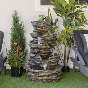 39 in. Tall Indoor/Outdoor 5 Tier Rock Fountain with Replaceable LED Lights