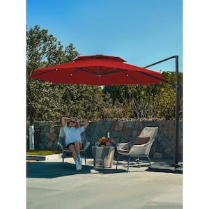 11 ft. Round Cantilever Tilt Patio Umbrella With Crank in Red