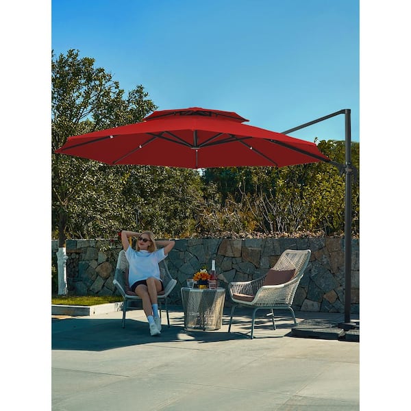 11 ft. Round Cantilever Tilt Patio Umbrella With Crank in Red