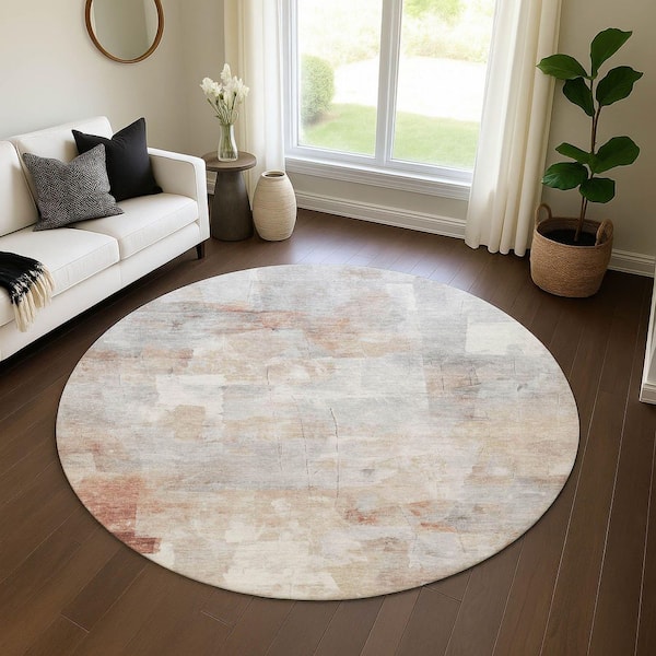 Mayfield Premium Machine Washable Abstract AMF1697 Paprika 8 ft. x 8 ft. Round Rug