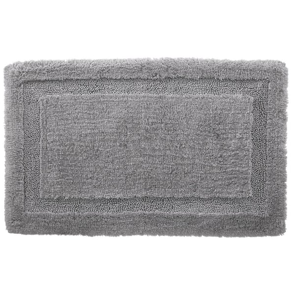 StyleWell Stone Gray 17 in. x 25 in. Non-Skid Cotton Bath Rug with Border