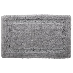 Stone Gray 19 in. x 34 in. Non-Skid Cotton Bath Rug with Border