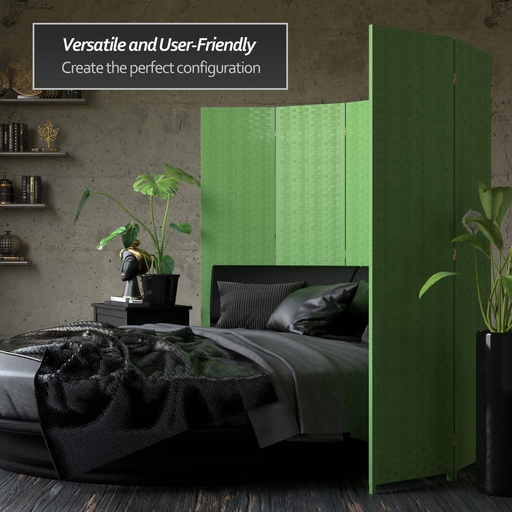 Light Green Woven Fiber 6 ft. 3-Panel Room Divider