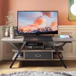 55 in. Wash Grey LED TV Stand with Drawer and Power Outlets for TVs Up to 65 in. Entertainment Center