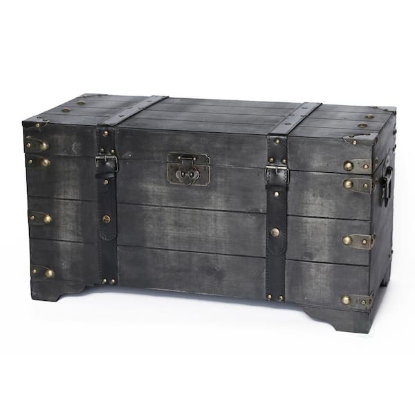 Distressed Black Medium Wooden Storage Trunk