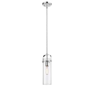Pilaster II Cylinder 100-Watt 1 Light Polished Chrome Shaded Pendant Light with Clear glass Clear Glass Shade
