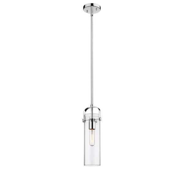 Innovations Pilaster II Cylinder 100-Watt 1 Light Polished Chrome Shaded Pendant Light with Clear glass Clear Glass Shade