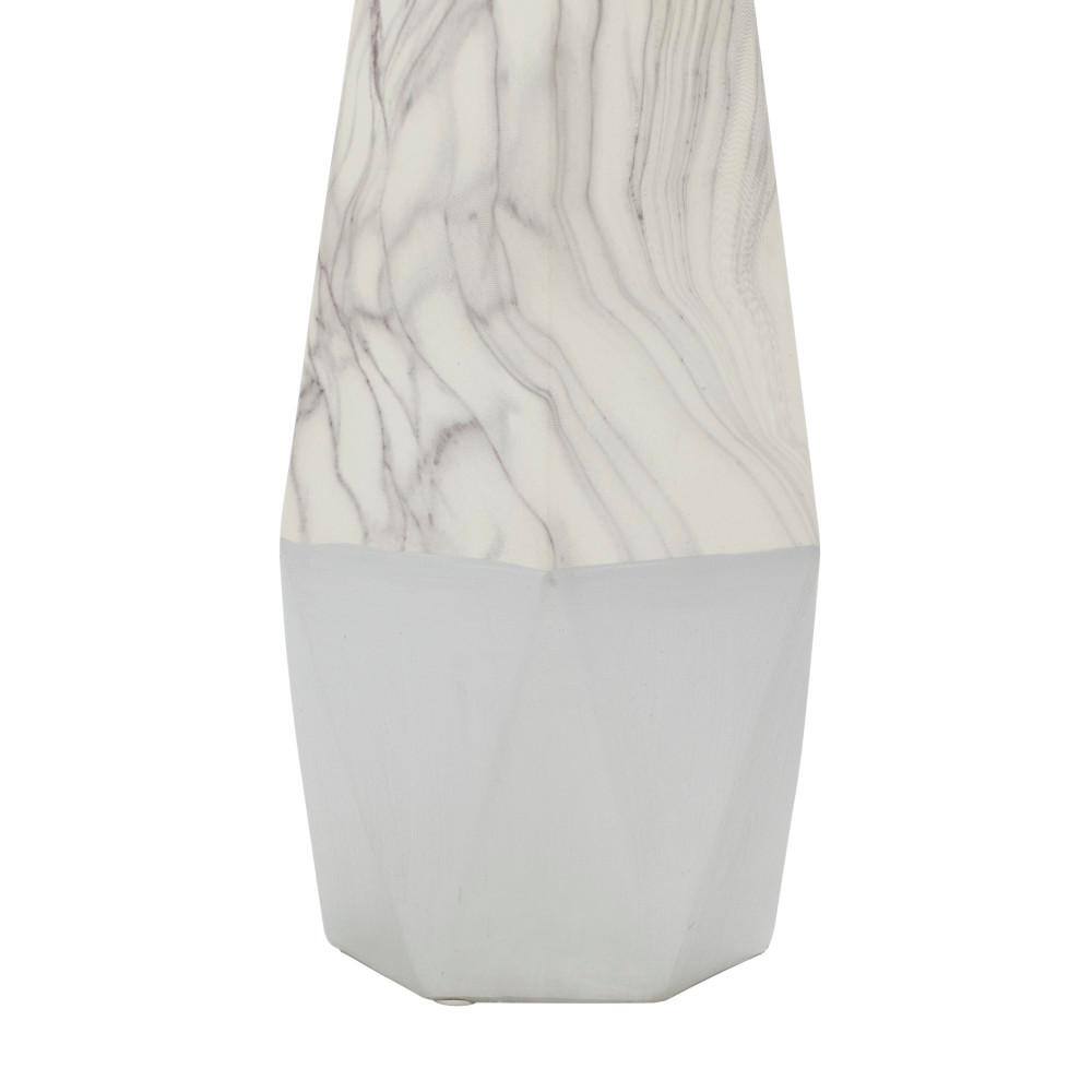 18" Gray and White Faux Marble Ceramic Decorative Vase with Silver Base