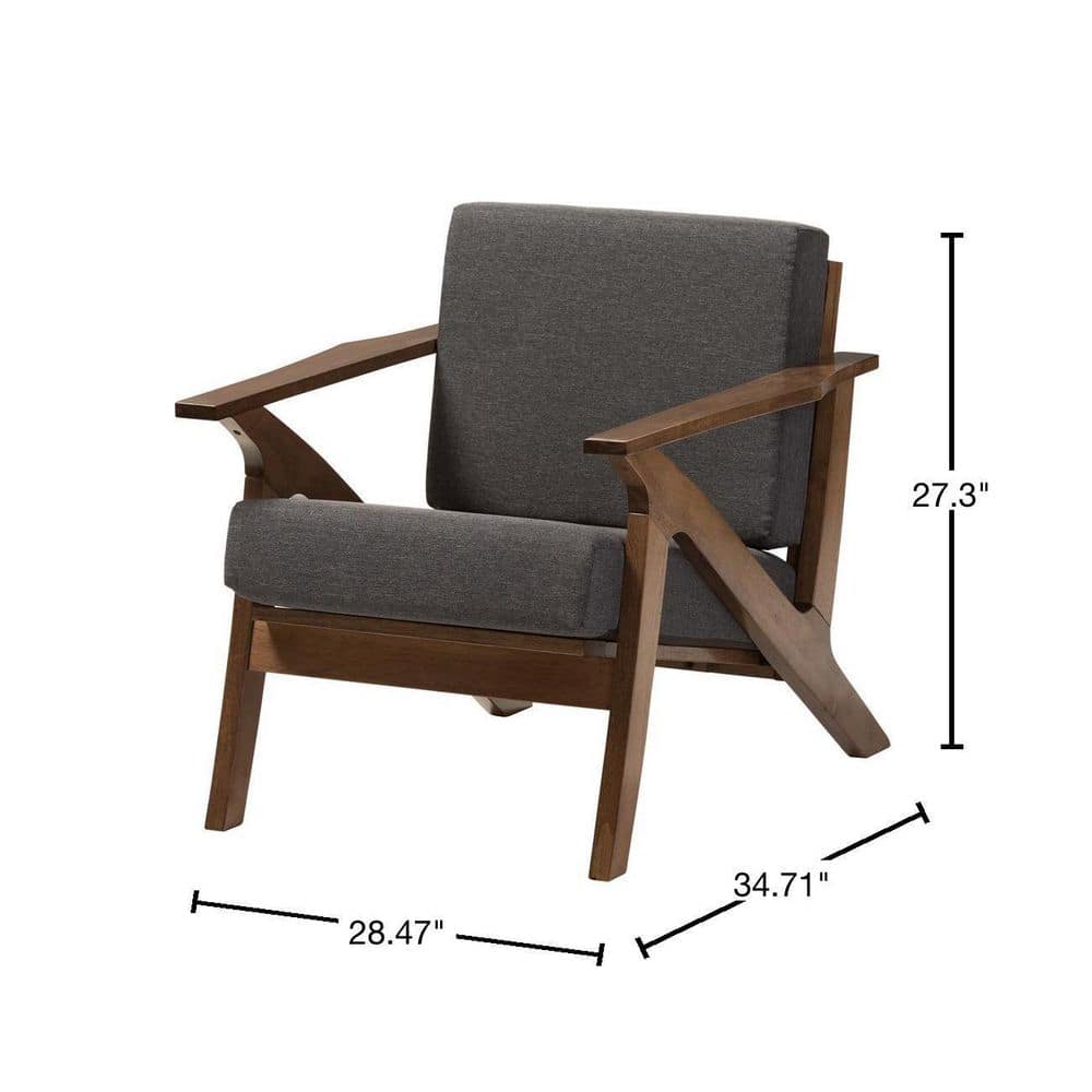 Sustainably Sourced Gray Leather and Wood Mid-Century Chaise
