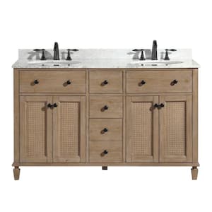 VLeaf 55 in. W x 22 in. D x 34.5 in. H Double Sinks Bath Vanity Cabinet in Weather Fir with Carrera Marble Top