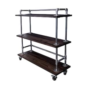 Restore Boulder Black Bar Cart Kit with 3-Solid Wood Shelves and Industrial Pipe