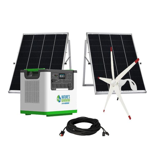 Lithium 3600 Cont/7200 Max Solar and Wind Push Button Start Generator including 2 100W Solar Panels & 150W Wind Turbine