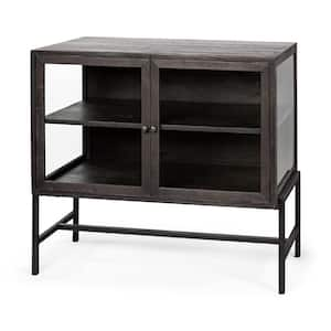 Arelius I 36L x 18W x 32H Black Wood and Iron Two Door Accent Cabinet