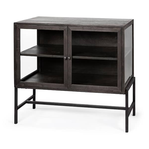 Arelius I 36L x 18W x 32H Black Wood and Iron Two Door Accent Cabinet