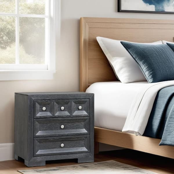 Benjara Kizie Weathered Black 3 Drawer 38 in W Nightstand